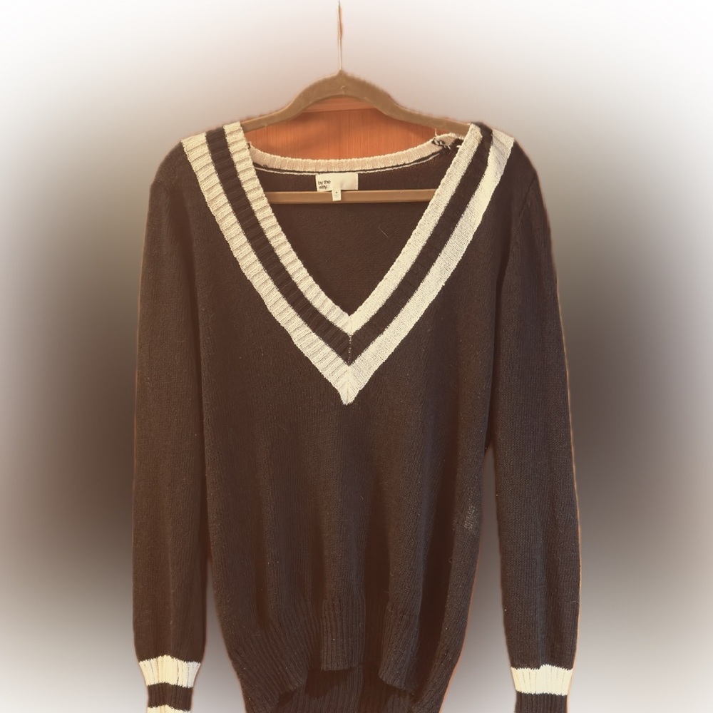 V-Neck Black and White Women's Sweater